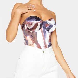 Brown Contrast Swirl Print Satin Corset